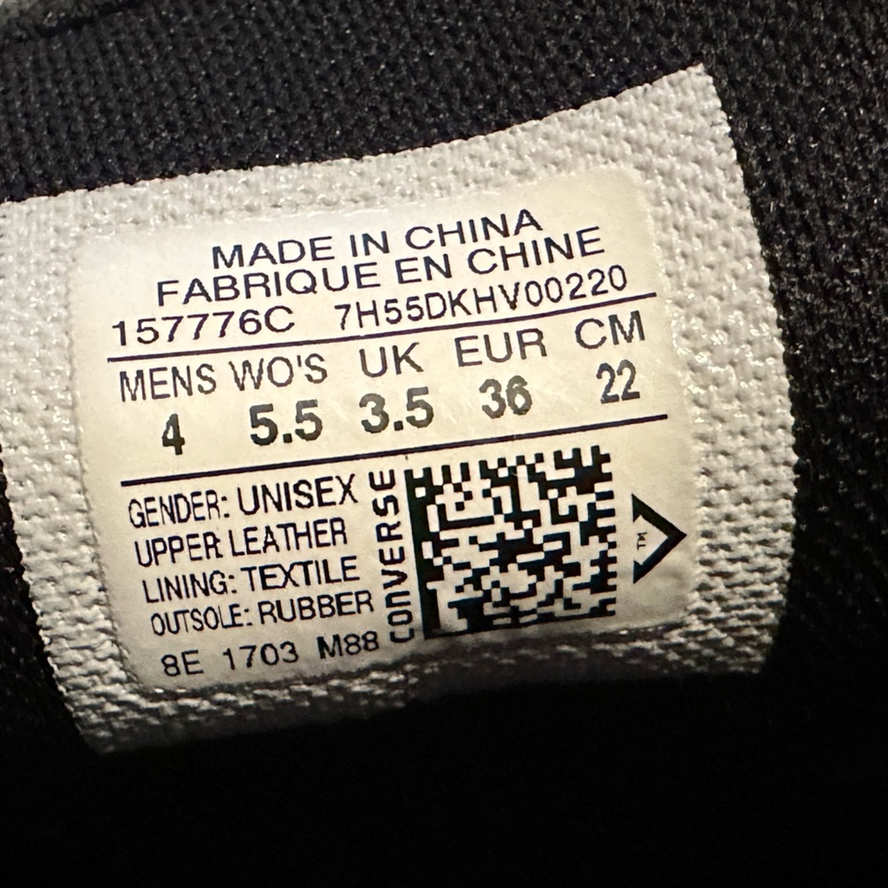 Converse Leather upper Size Women 5.5, Men 4. Black and White. Gum bottoms. EUC - Picture 5 of 9